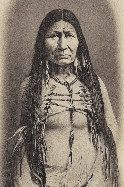 Image similar to “19th century wood engraving of a Native American indian, squaw, portrait, Nanye-hi (Nancy Ward): Beloved Woman of the Cherokee, pain and sadness on his face, drawn with charcoal pencil, ancient”