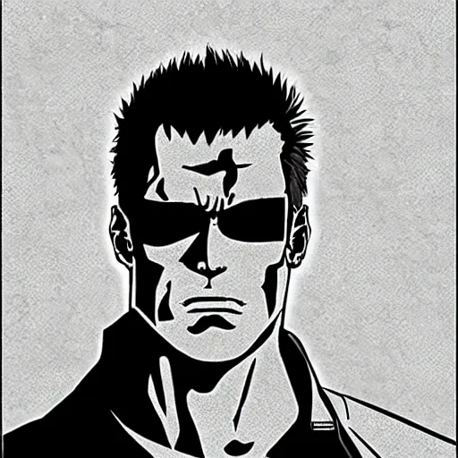 Prompt: terminator in the style of manga, matte