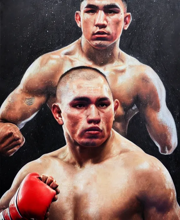 Prompt: heroic portrait of a handsome young mexican mma fighter, art by denys tsiperko and bogdan rezunenko, hyperrealism