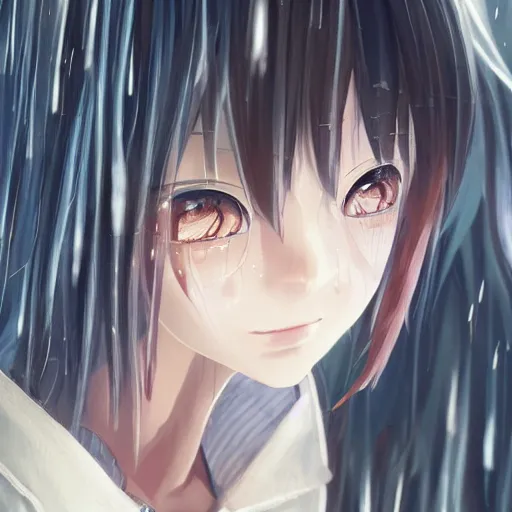 Image similar to anime girl crying with tears on all of her face, rainy day, urban setting at night, highly detailed, trending on Artstation, Unreal Engine 4k, cinematic wallpaper by Stanley Artgerm Lau, WLOP, Rossdraws, James Jean, Andrei Riabovitchev, Marc Simonetti, and Sakimichan