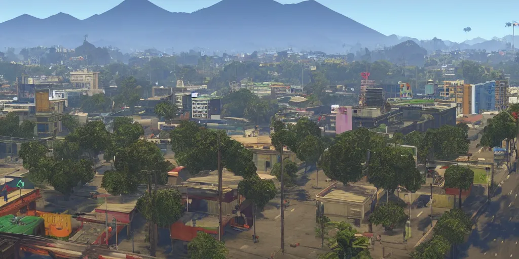 Prompt: guatemala city if it was a game like grand theft auto v, with realistic visuals and award winning gameplay