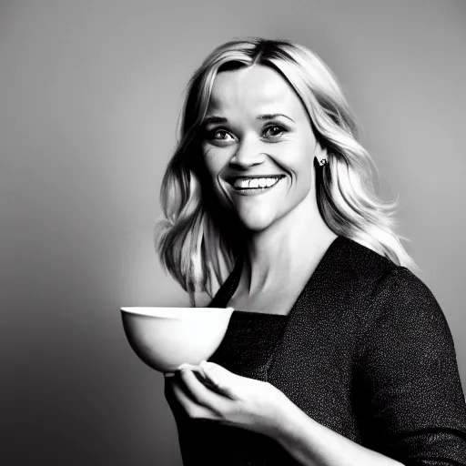 Image similar to reese witherspoon, holding a spoon, photography, smiling, portrait, soft focus