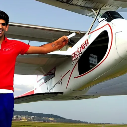 Prompt: rishi sunak flies a plane made of money