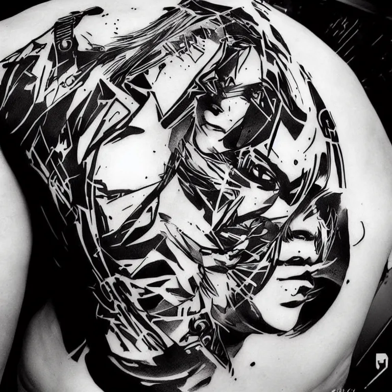 Image similar to cyberpunk black and white tattoo design, stencil, by artgerm,