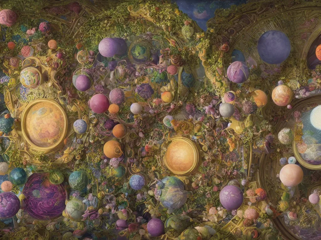Image similar to the universe is a spheroid region 7 0 5 meters in diameter, sunlight study, art nouveau, by rachel ruysch and maria sibylla merian and ( ( ( ( lisa frank ) ) ) ), 8 k, octane render