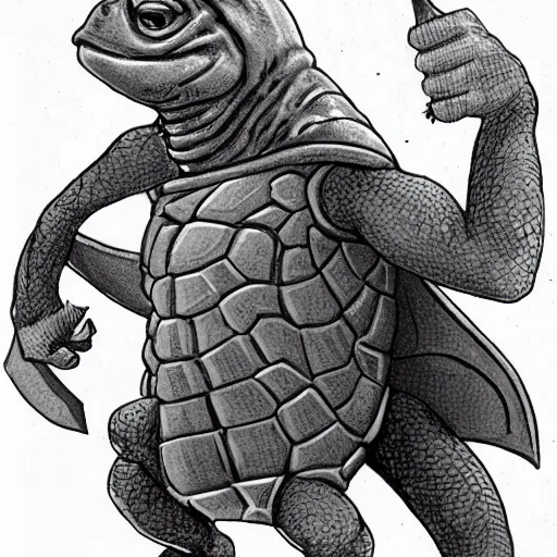 Prompt: anthropomorphic turtle hero