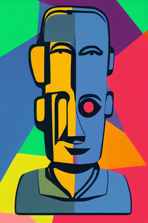 Image similar to cubist moai statue cutout digital illustration cartoon colorful beeple