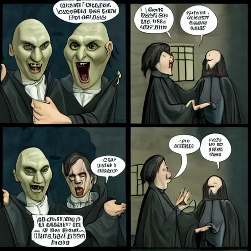 Image similar to vlodymyr zielinski as voldemort tormenting harry potter and friends