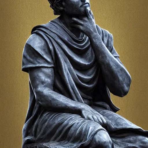 Image similar to thinker statue sitting on chair of game of thrones 4k painting