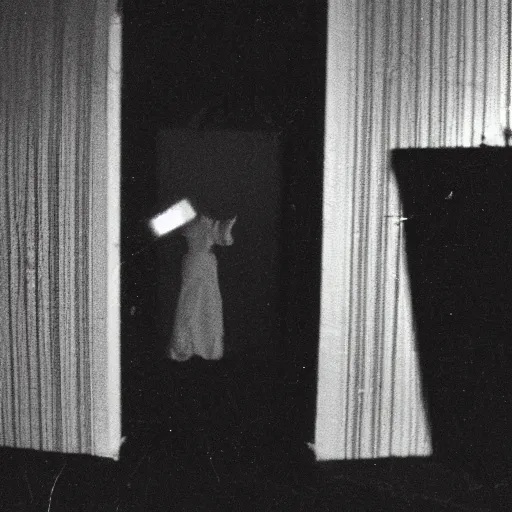 Prompt: a photopgrah of a ghost caught from a cameras tape