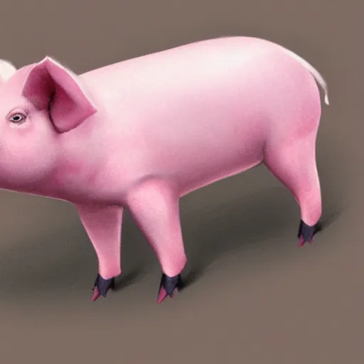 Prompt: A scrawny pink pig with its head turned to the left, concept art, artstation, awarding