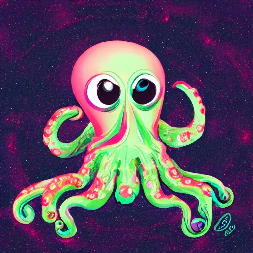 Prompt: a cute galactic alien baby octopus sitting, digital art, extremely detailed 4k