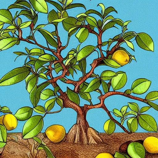 Prompt: a lemon tree with only one lemon. the scene is detailed and beautiful, and combines the style of michael foreman, gyo fujikawa, and jane clarke.