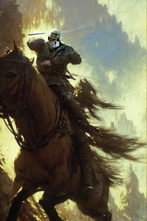 Image similar to geralt of rivia, painting by gaston bussiere, craig mullins, greg rutkowski, yoji shinkawa