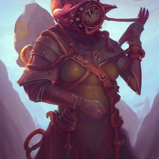 Image similar to AmongUs Game impostor deep sea diver, DnD character art portrait, matte fantasy painting, DeviantArt Artstation, by Jason Felix by Steve Argyle by Tyler Jacobson by Peter Mohrbacher, cinema