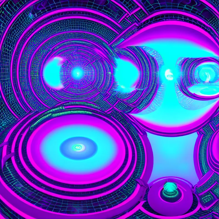 Image similar to 3 d sci - fi cgartist rendering of the vast pulsating interdimensional fractal space portal at the psychedelic vaporwave event horizon directed by col price, trending on artstation