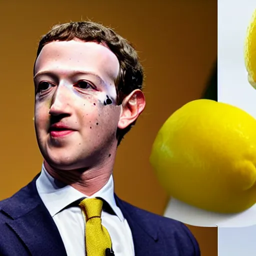 Image similar to Mark Zuckerberg has a lemon head and yellow skin