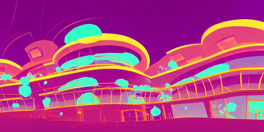 Image similar to minimalistic extreme wide angle curved perspective digital art of sss chubby cotton candy indoor top floor of a casino with a balcony to the ground floor by anton fadeev from nightmare before christmas