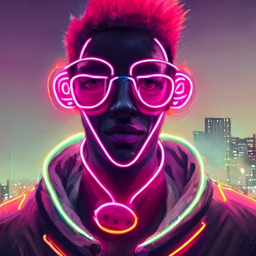 Image similar to a beautiful commission of an anthropomorphic cheetah wearing a neon jacket with mohawk hair,standing on the street,futuristic,detailed face,character design by charles bowater,mohawk,cyberpunk style,deviantart,artstation,art by greg rutkowski,ross tran,professional lighting,neon city,night,raytracing,rtx