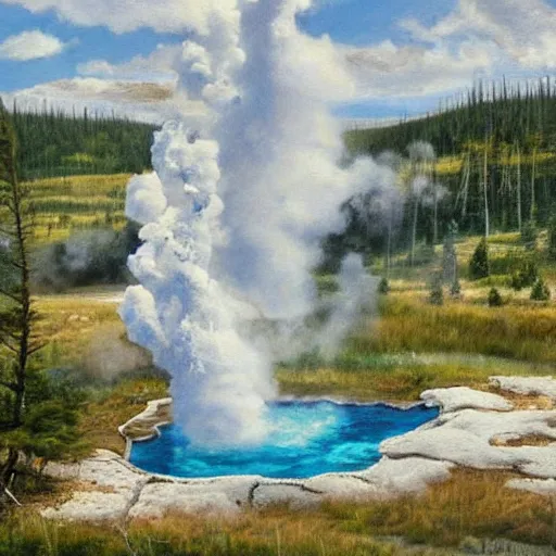 Image similar to dragon emerging from a hotspring at yellowstone national park, highly detailed oil painting