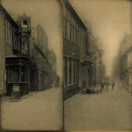 Image similar to street photograph from the 1700s, faded, blurry, first ever photograph