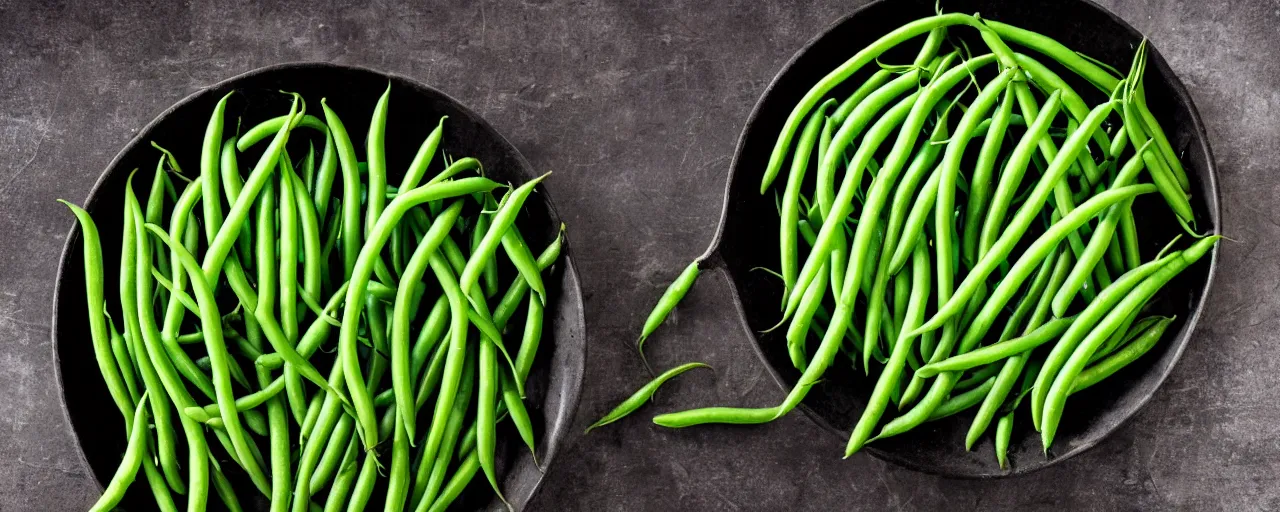 Prompt: photography strikning green beans