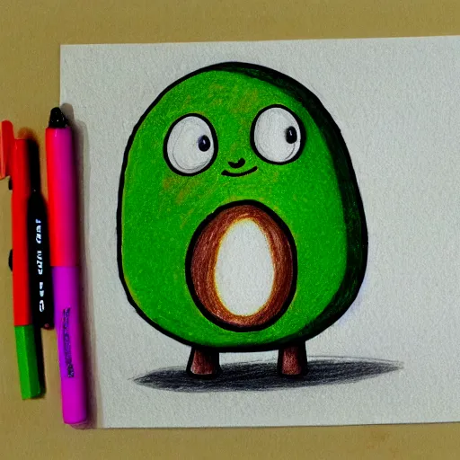 Image similar to drawing of avocado with cute smile face kawai art