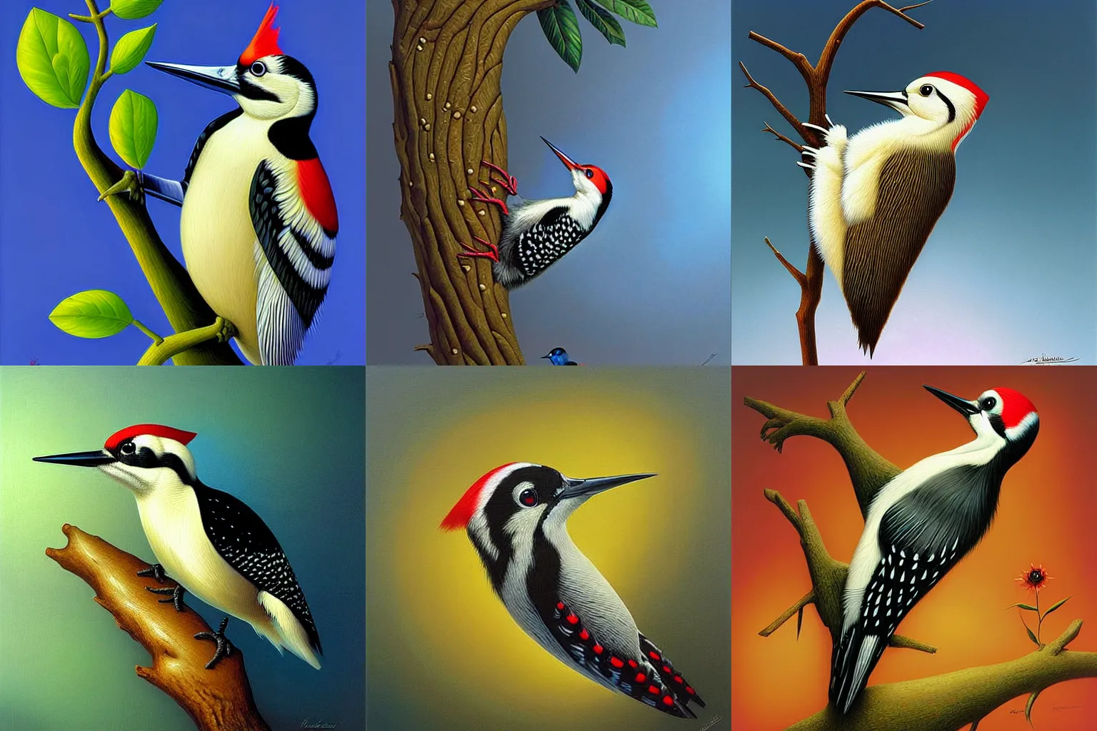 Prompt: woodpecker by vladimir kush