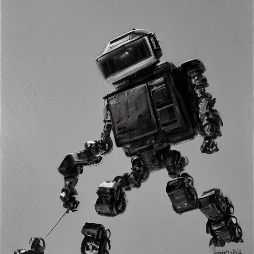 Prompt: abstract robot concept art oil painting, black and white, by jama jurabaev, highly detailed, brush hard, artstation