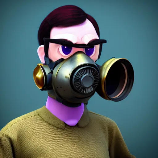 Image similar to waluigi wearing a soviet gasmask, cgi, artstation, octane render, portrait photography, lucasfilm, cinematic