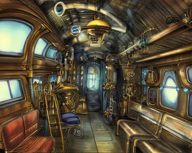 Prompt: steampunk train in space, digital Art, Rendering