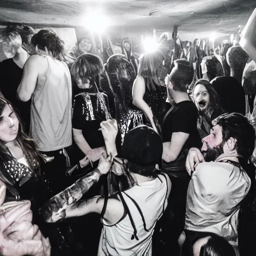 Image similar to photos of a wild underground party taken by merlin bronques