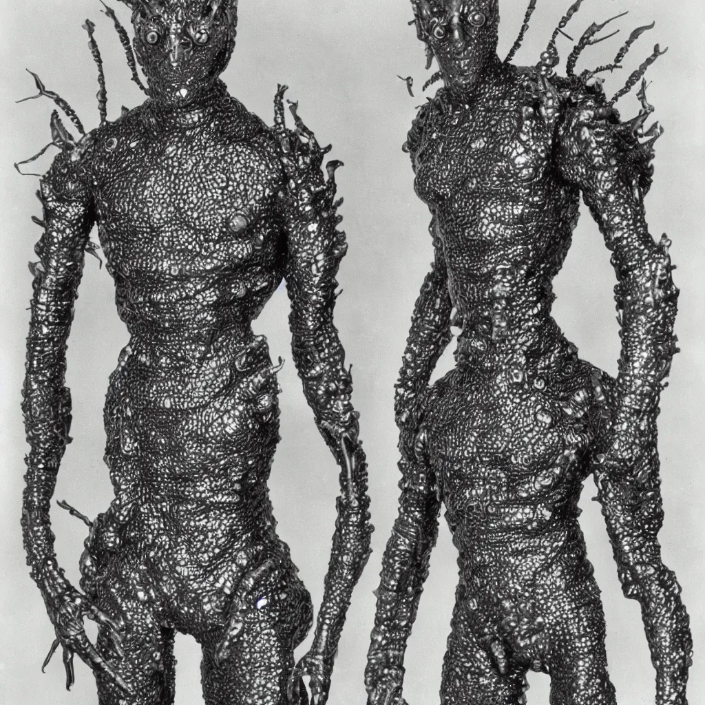 Image similar to an ultra detailed insect man half body front view in kodak 7 0 s film look