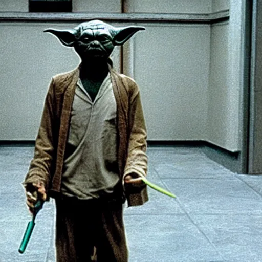 Image similar to yoda as the main protagonist in the film reservoir dogs