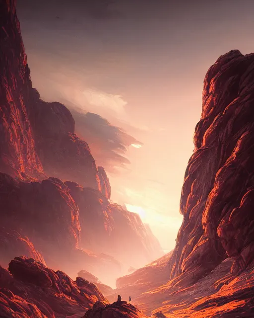 Image similar to dual sunrising in the valley of fire, environment art, fantasy art, landscape art, in the style of greg rutkowski, illustration, epic, fantasy, intricate, hyper detailed, artstation, concept art, smooth, sharp focus, ray tracing