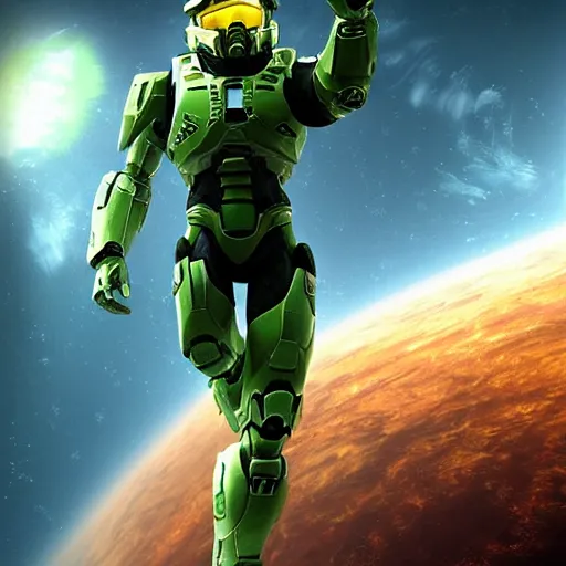 Prompt: master chief floating endlessly in space