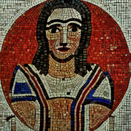 prompthunt: byzantine mosaic of gigachad, perfect face, perfect eyes,  strong jaw, centered, awarded photo, intricated, very detailed, highly  qualified