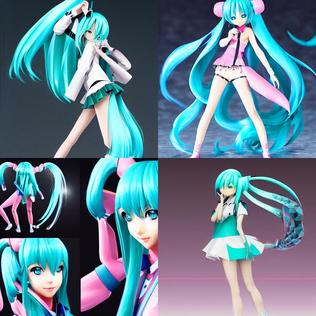 Prompt: Hatsune Miku's modeling debut in Japan, inspired by Artstation,