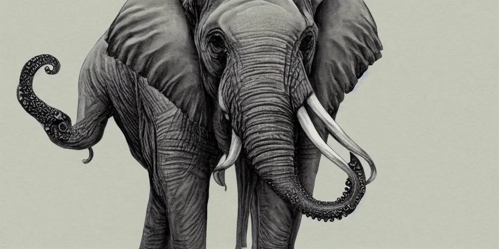 Image similar to elephant with multiple trunks that are octopus tentacles, photorealistic