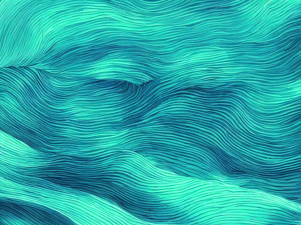 Prompt: 3 blue and green waves at the bottom, empty space above, artstation, concept art, smooth, very smooth, procreate illustration,