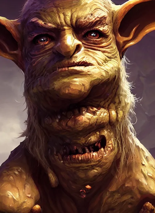 Image similar to A fantasy comic book style portrait painting of a goblin in a cavern setting, unreal 5, DAZ, hyperrealistic, octane render, RPG portrait, ambient light, dynamic lighting