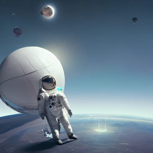 Image similar to an astronaut looking at a huge white sphere in the sky, intricate artwork by tooth wu and wlop and beeple, octane render, hyper realism, 8 k
