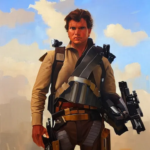 Image similar to greg manchess portrait painting of armored han solo as overwatch character, medium shot, asymmetrical, profile picture, organic painting, sunny day, matte painting, bold shapes, hard edges, street art, trending on artstation, by huang guangjian and gil elvgren and sachin teng