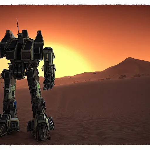 Prompt: mechwarrior walking in desert