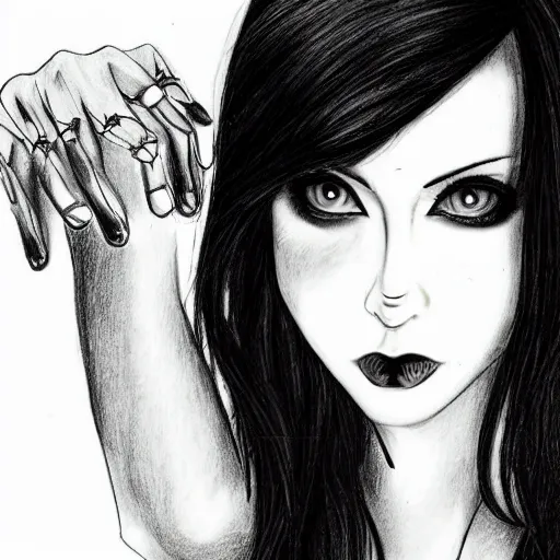 Image similar to insanely attractive and very well developed goth girl. highly detailed drawing.