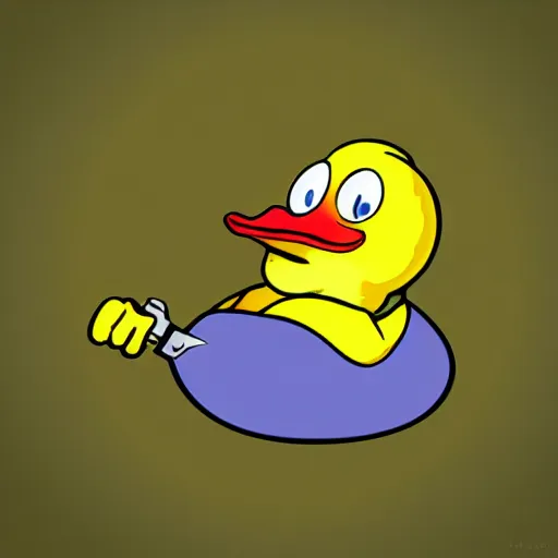 Image similar to yellow duck holding a knife, cartoon style