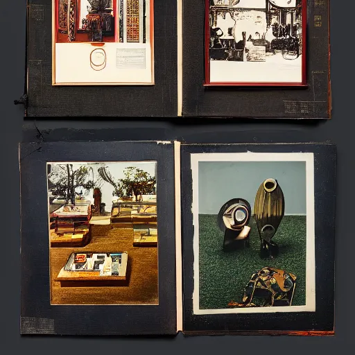 Image similar to A three color offset photography of objects on display, anthropology of wonder, exotic artifacts, bauhaus, colonial expedition, catalog exhibition, 60s style