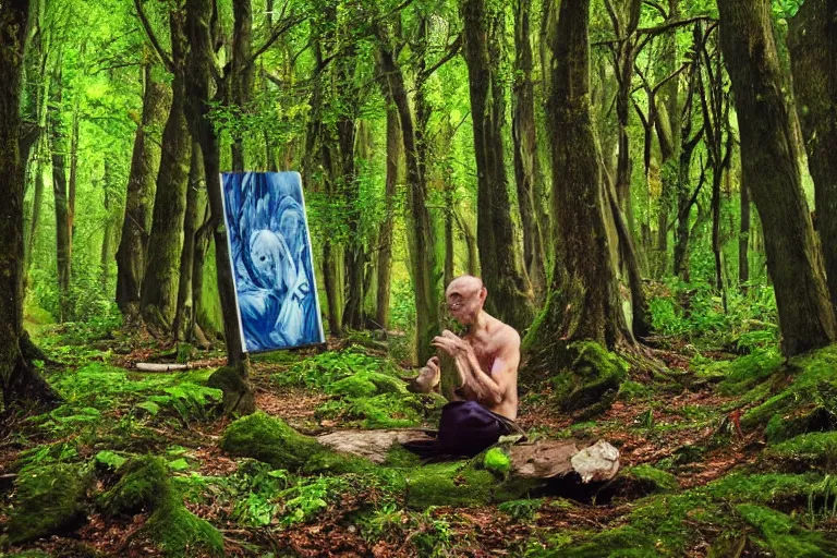 Image similar to a shaman in the forest, by roy lichtenstein, illustation, 8 k, extreme detail, sharp focus