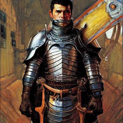 Prompt: guts as a knight, closeup portrait art by norman rockwell and donato giancola and greg rutkowski