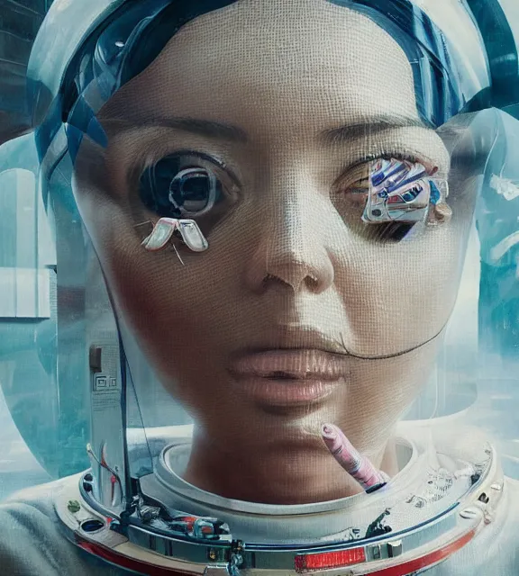 Prompt: hyperrealistic portrait of a woman monster astronaut, sofia coppola, cyberpunk, well lit, intricate abstract. gucci style, intricate artwork, high detail, figurative art, multiple exposure, poster art, 3 d, by stanley kubrick and tooth wu and wlop and beeple, realistic, hyperdetailed, 8 k resolution.